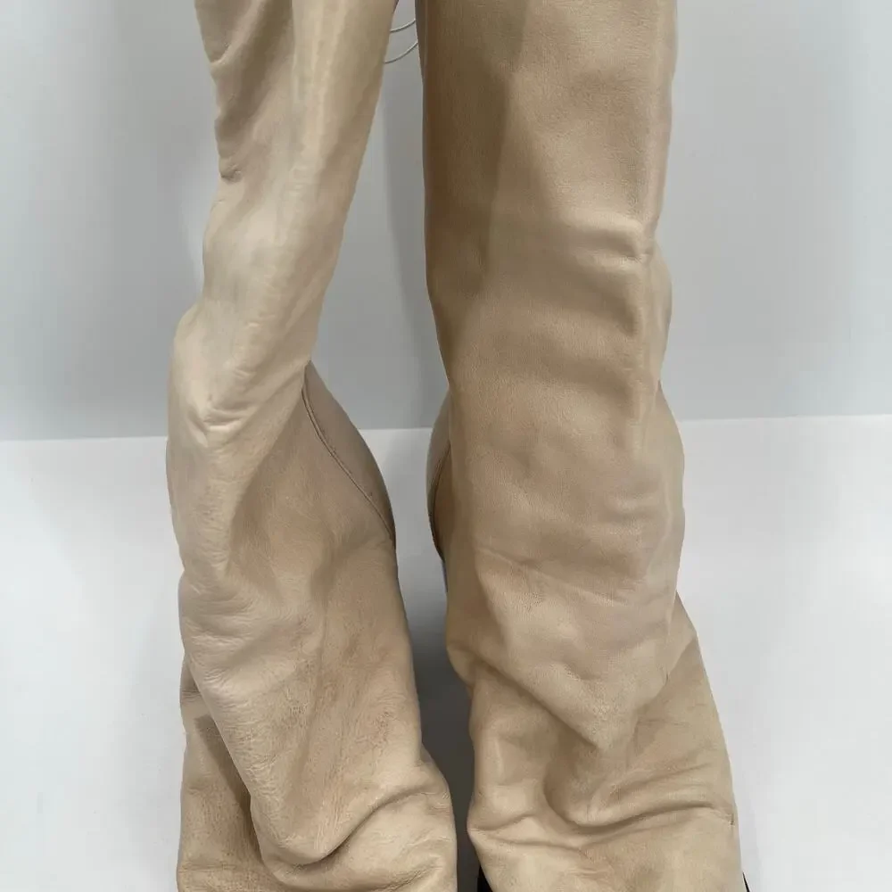 FREE PEOPLE Elle Boots Size 10 NEW Slouchy Leather Block Heel NWT/Box Beige Boho